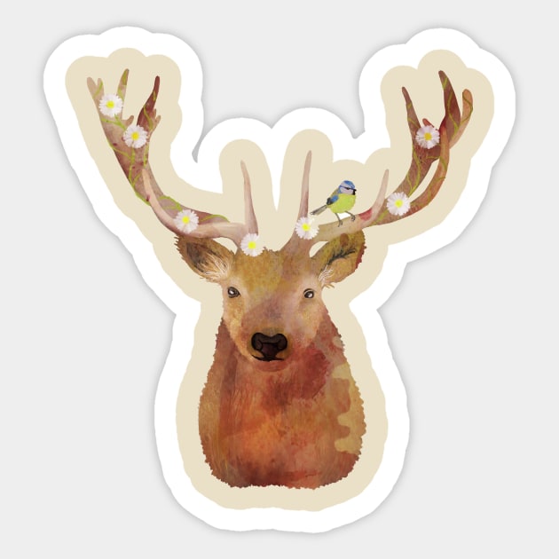 Stag And Bird Sticker by albdesigns